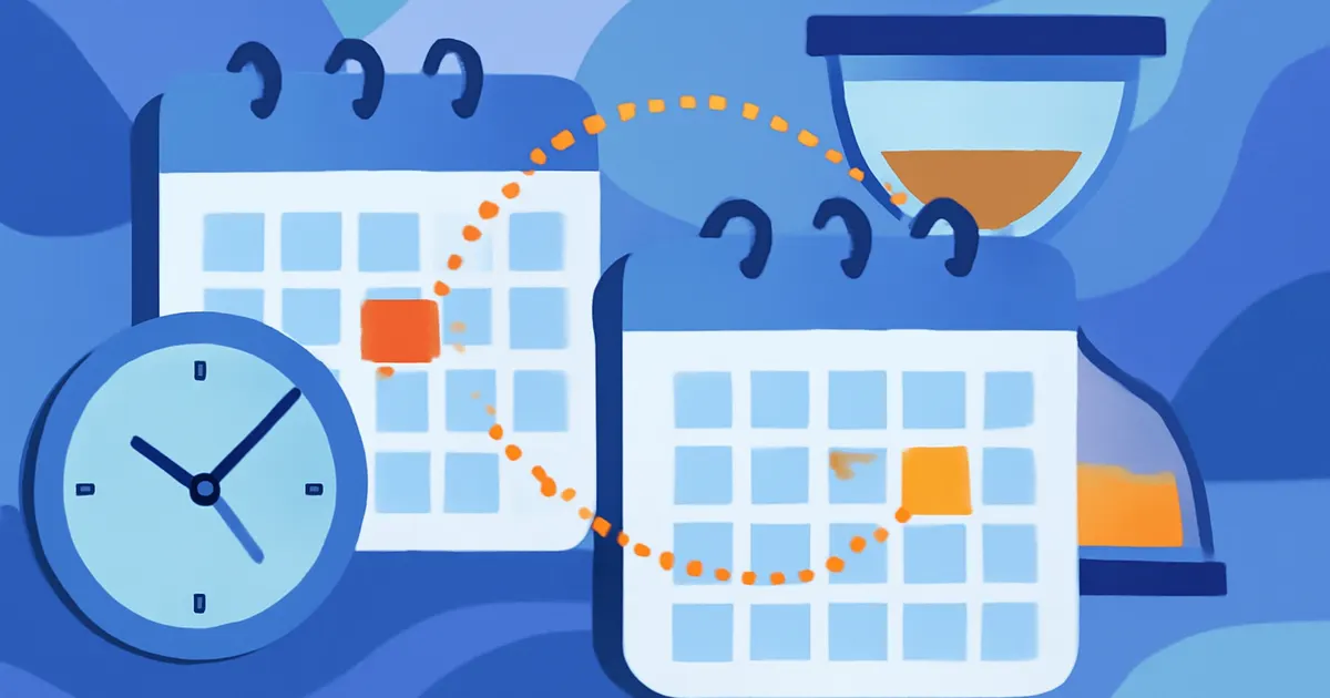 Calendar pages with two highlighted dates and a counted span of days between them