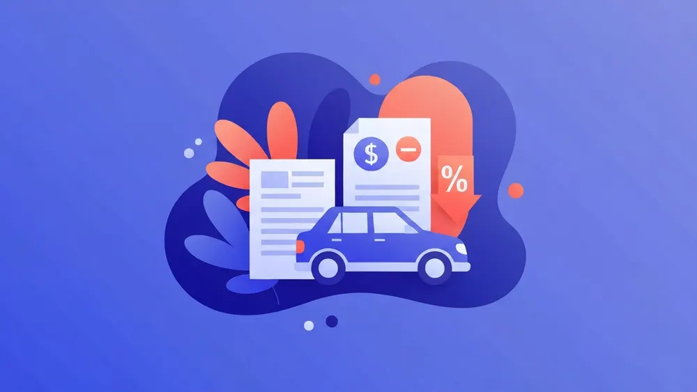 Conceptual illustration of a car loan being swapped for a new lower rate loan with a downward arrow