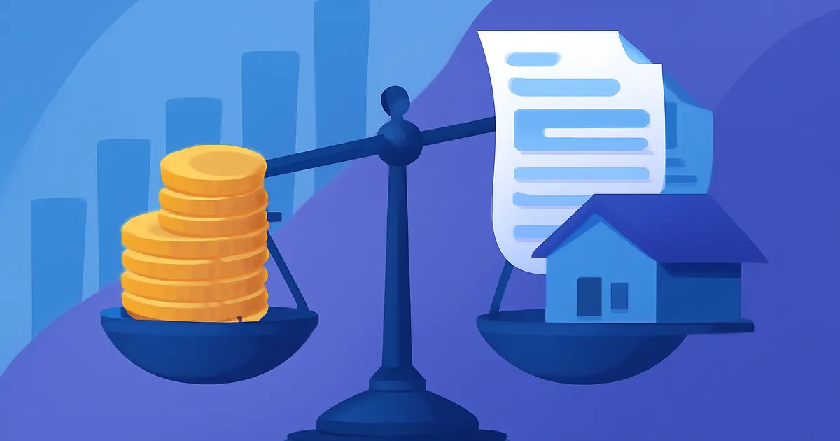 Illustration explaining a good debt-to-income ratio with scales balancing debt and income